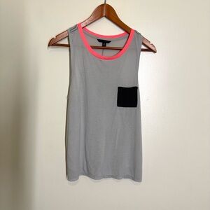 American Eagle Gray Tank with Neon Pink Trim & Black Pocket Small Racerback EUC